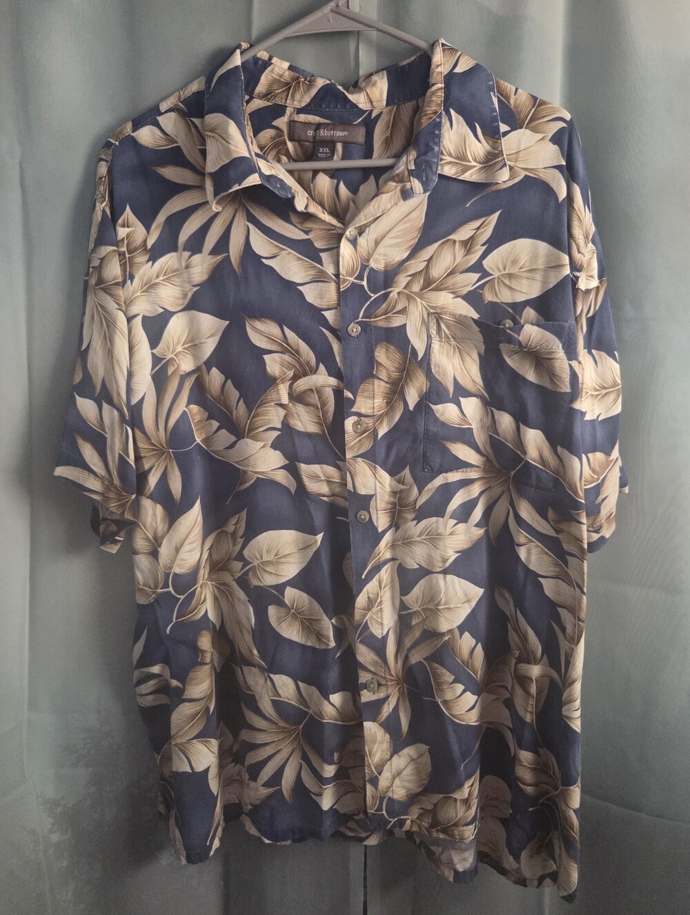 croft & barrow Navy Blue and Cream Tropical Leaf Button-Down Shirt